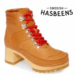 NWT Swedish Hasbeens Trail Clog Lace Up Boots Size 8